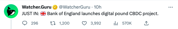 Tweet of Watcher.guru Feb 9