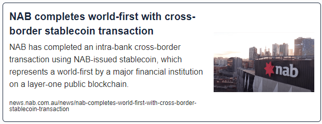NAB completes world-first with cross-border stablecoin transaction