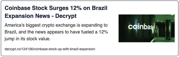 Coinbase Stock Surges 12% on Brazil Expansion News
