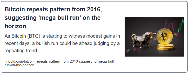 Bitcoin repeats pattern from 2016, suggesting ‘mega bull run’ on the horizon