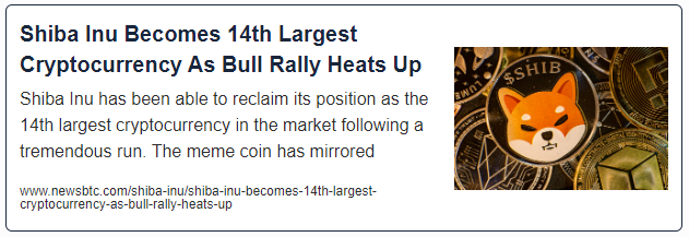 Shiba Inu Becomes 14th Largest Cryptocurrency As Bull Rally Heats Up