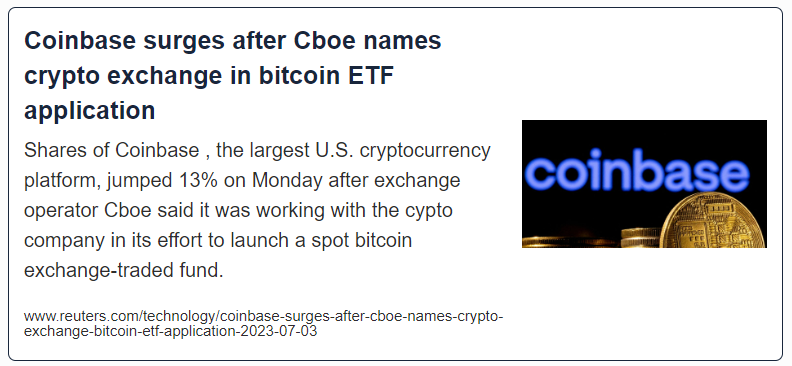 Coinbase surges after Cboe names crypto exchange in bitcoin ETF application