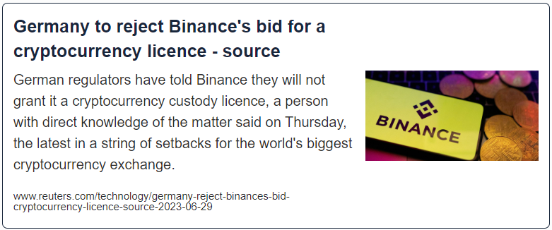 Germany to reject Binance's bid for a cryptocurrency licence - source
