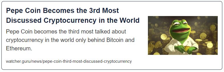 Pepe Coin Becomes the 3rd Most Discussed Cryptocurrency in the World
