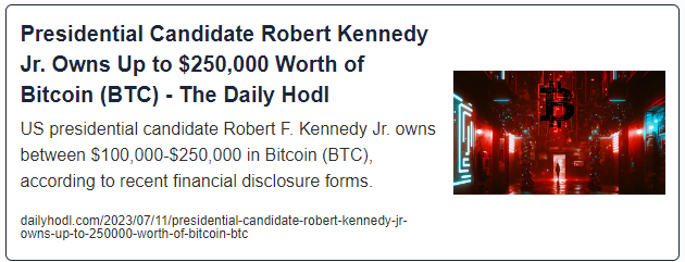 Presidential Candidate Robert Kennedy Jr. Owns Up to $250,000 Worth of Bitcoin (BTC)
