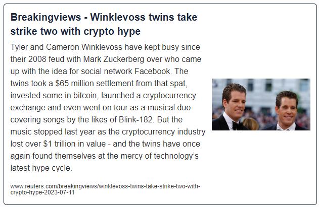 Winklevoss twins take strike two with crypto hype
