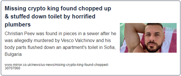 Missing US crypto king found chopped up and stuffed down toilet by horrified plumbers
