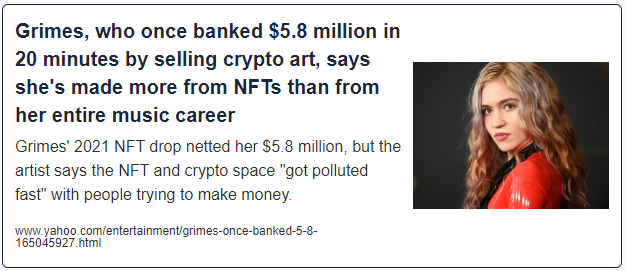 Grimes, who once banked $5.8 million in 20 minutes by selling crypto art, says she's made more from NFTs than from her entire music career
