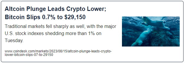 Altcoin Plunge Leads Crypto Lower; Bitcoin Slips 0.7% to $29,150