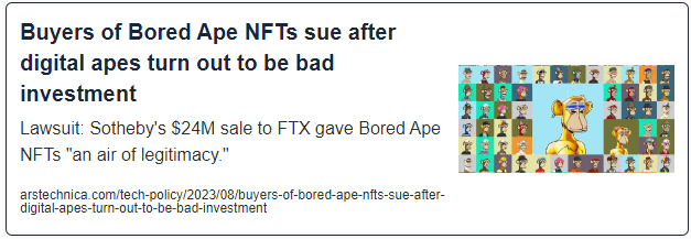 Buyers of Bored Ape NFTs sue after digital apes turn out to be bad investment
