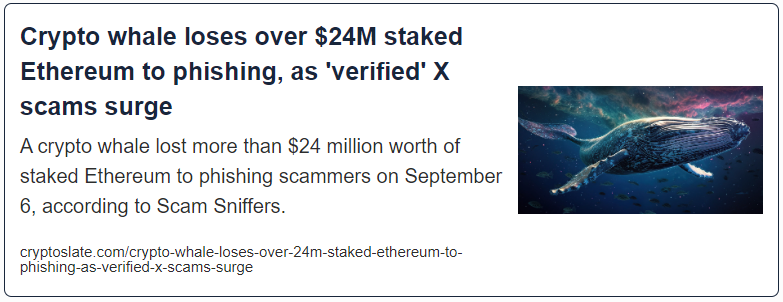 Crypto whale loses over $24M staked Ethereum to phishing, as ‘verified’ X scams surge
