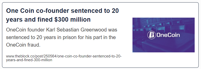 One Coin co-founder sentenced to 20 years and fined $300 million
