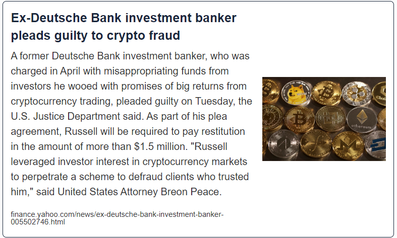 Ex-Deutsche Bank investment banker pleads guilty to crypto fraud

