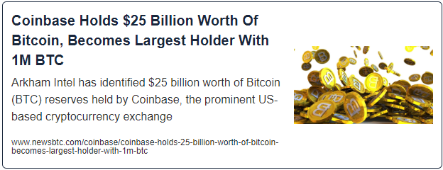 Coinbase Holds $25 Billion Worth Of Bitcoin, Becomes Largest Holder With 1M BTC
