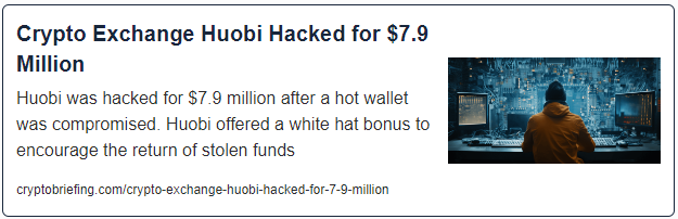 Crypto Exchange Huobi Hacked for $7.9 Million
