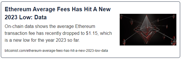 Ethereum Average Fees Has Hit A New 2023 Low: Data
