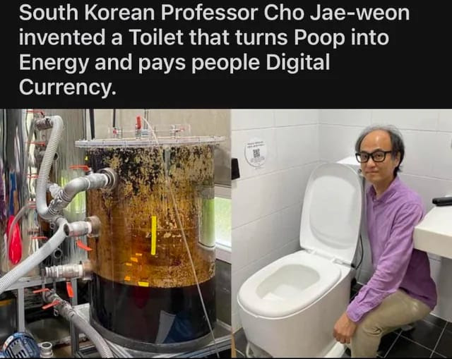 South Korean Professor Cho Jae-Weon invented a toilet that turns poop into energy