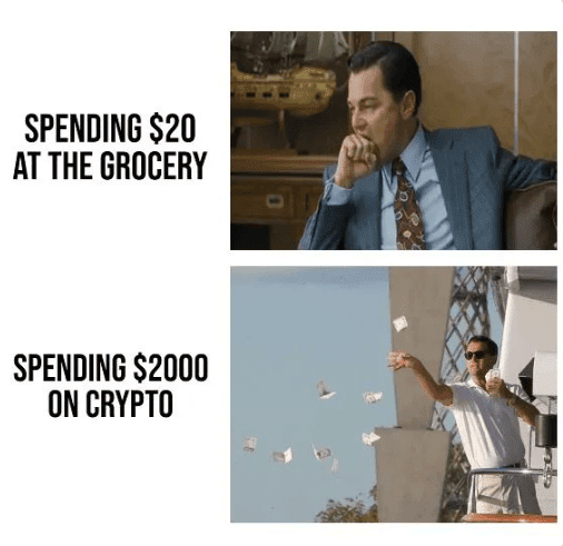 spending $20 at the grocery vs $2000 on crypto