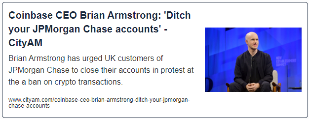 Coinbase CEO Brian Armstrong: ‘Ditch your JPMorgan Chase accounts’

