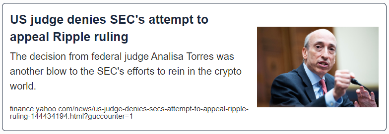 US judge denies SEC's attempt to appeal Ripple ruling
