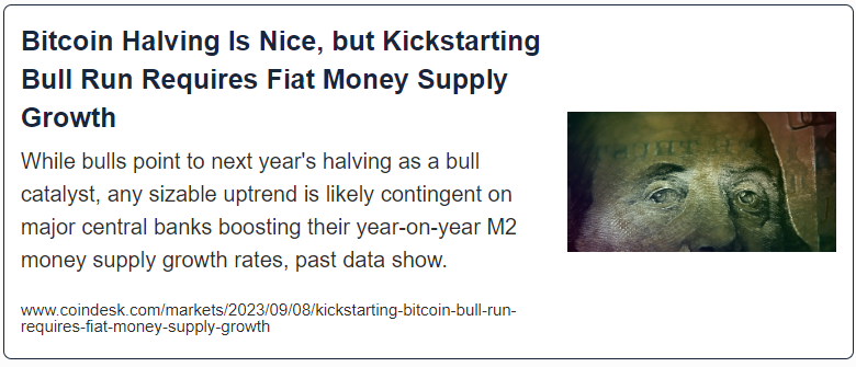 Bitcoin Halving Is Nice, but Kickstarting Bull Run Requires Fiat Money Supply Growth
