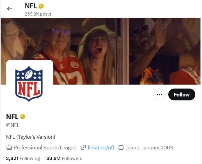 NFL Cover Photo - Taylor Swift and 
Travis Kelce