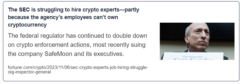 The SEC is struggling to hire crypto experts—partly because the agency’s employees can’t own cryptocurrency
