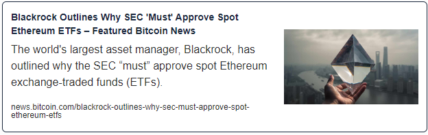 Blackrock Outlines Why SEC 'Must' Approve Spot Ethereum ETFs
