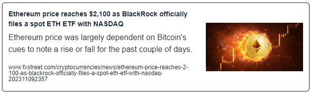 Ethereum price reaches $2,100 as BlackRock officially files a spot ETH ETF with NASDAQ
