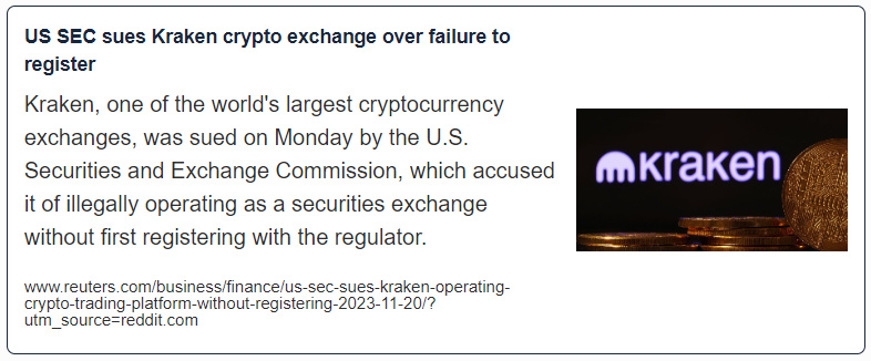US SEC sues Kraken crypto exchange over failure to register
