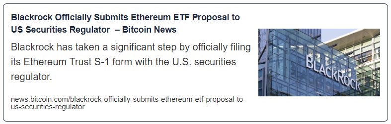 Blackrock Officially Submits Ethereum ETF Proposal to US Securities Regulator 
