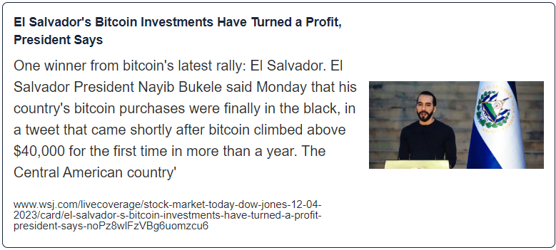 El Salvador's Bitcoin Investments Have Turned a Profit, President Says
