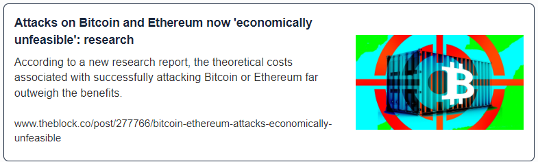 Attacks on Bitcoin and Ethereum now 'economically unfeasible': research
